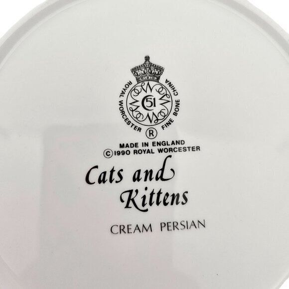 Royal Worcester England 1990 Cats and Kittens CREAM PERSIAN Cats Collector Plate - Picture 4 of 8